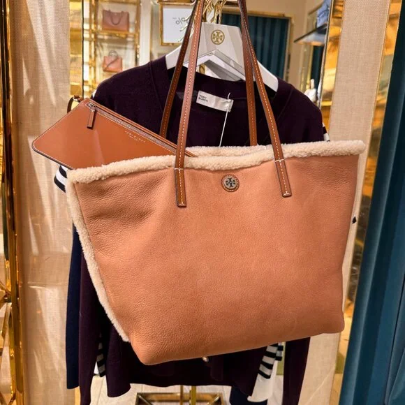 Tory Burch Shearling Tote 170389 Taupe $750 - Picture 11 of 16
